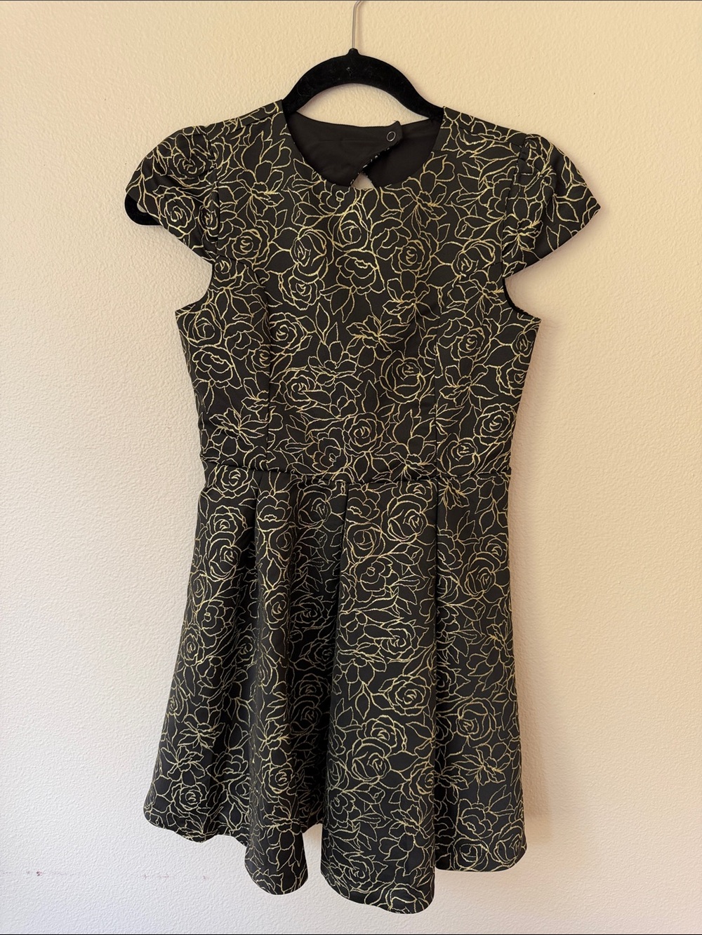 Nordstrom Black Dress with Metallic Gold Floral Pattern